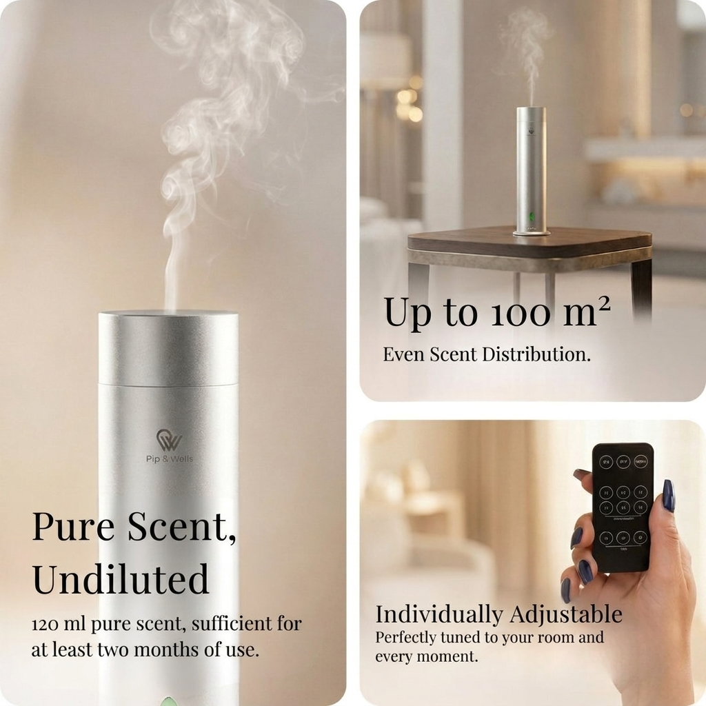 Pip & Wells Pure One matzilveren waterloze aroma diffuser met afstandsbediening